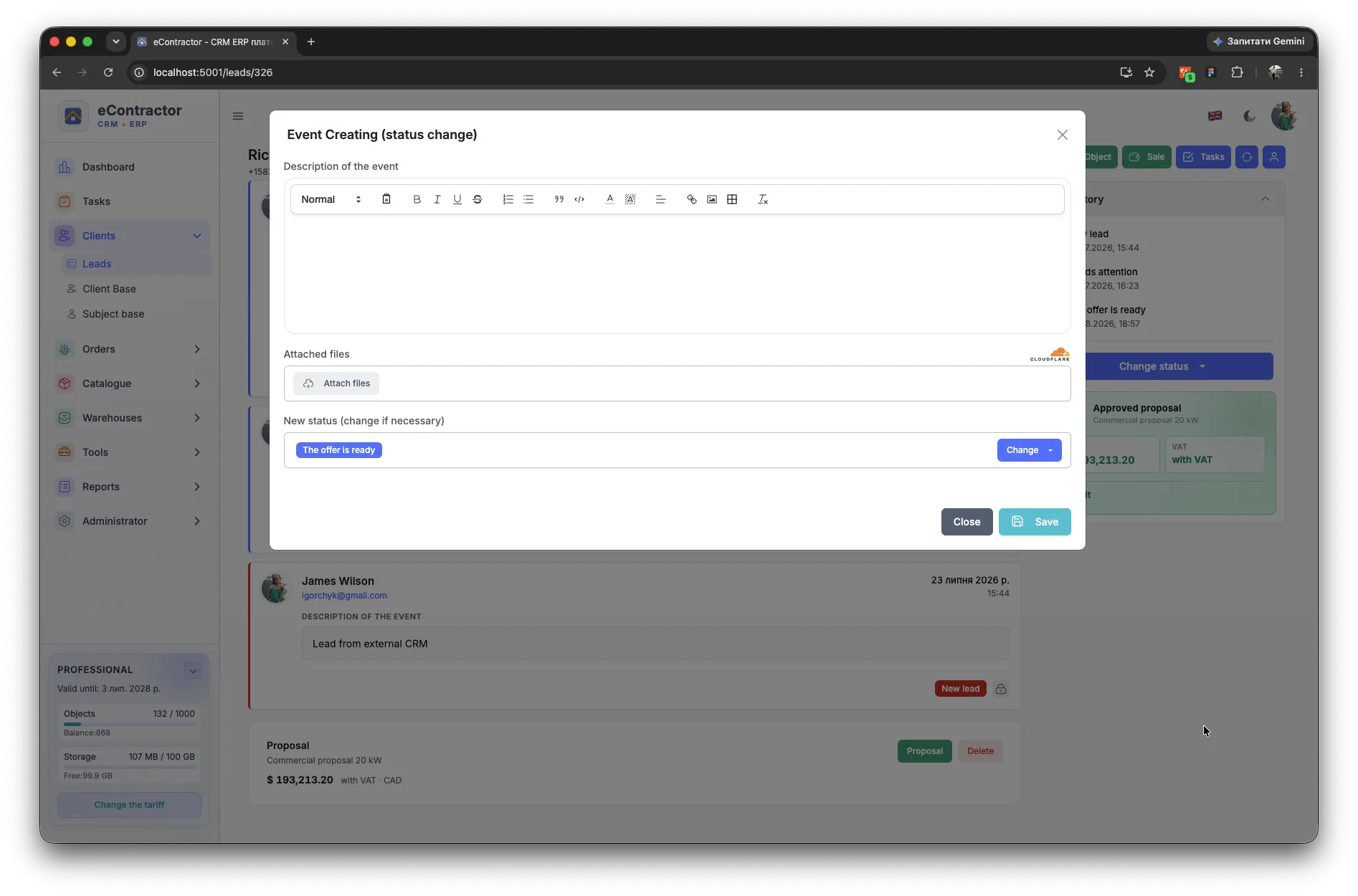 Lead statuses in eContractor