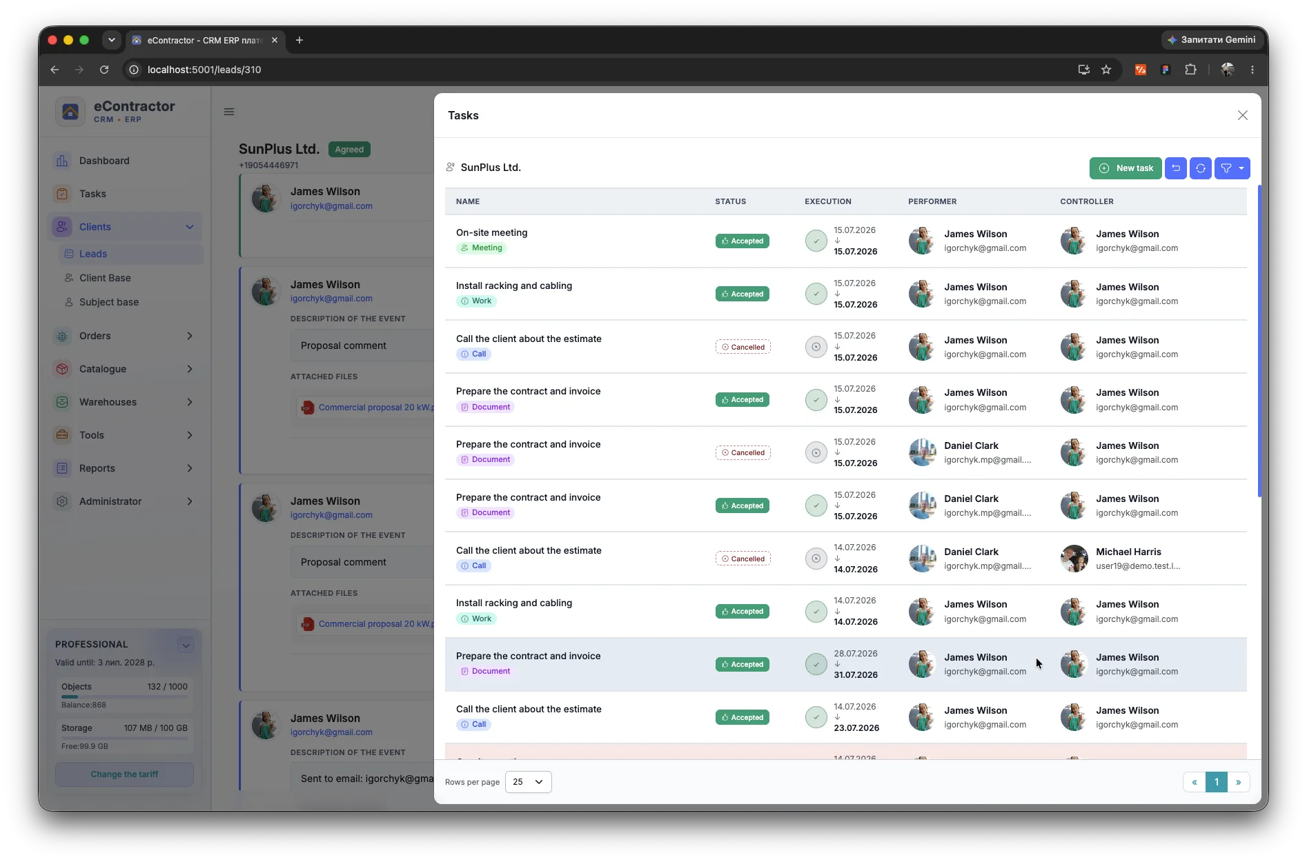 Task statuses on the Kanban board